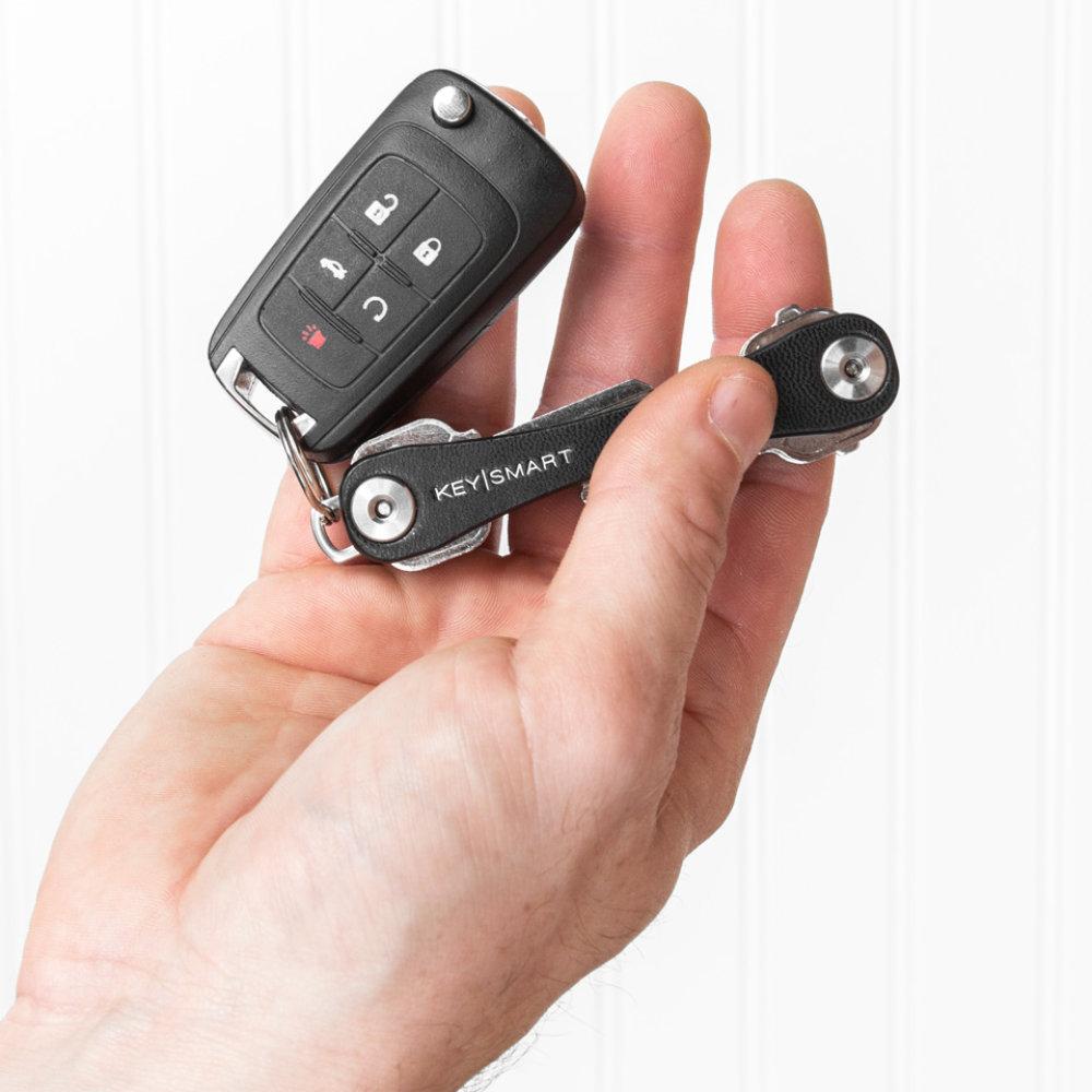KeySmart Leather Key Holder in Hand with Car Key Fob