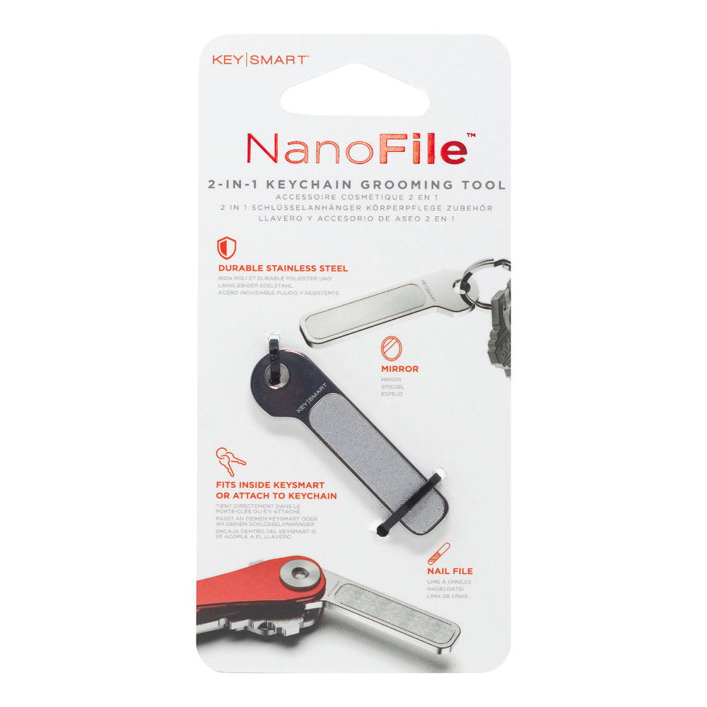KeySmart NanoFile Keychain Nail File and Mirror in Packaging