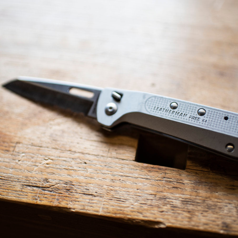 Leatherman FREE K4x Multipurpose Knife on Workbench