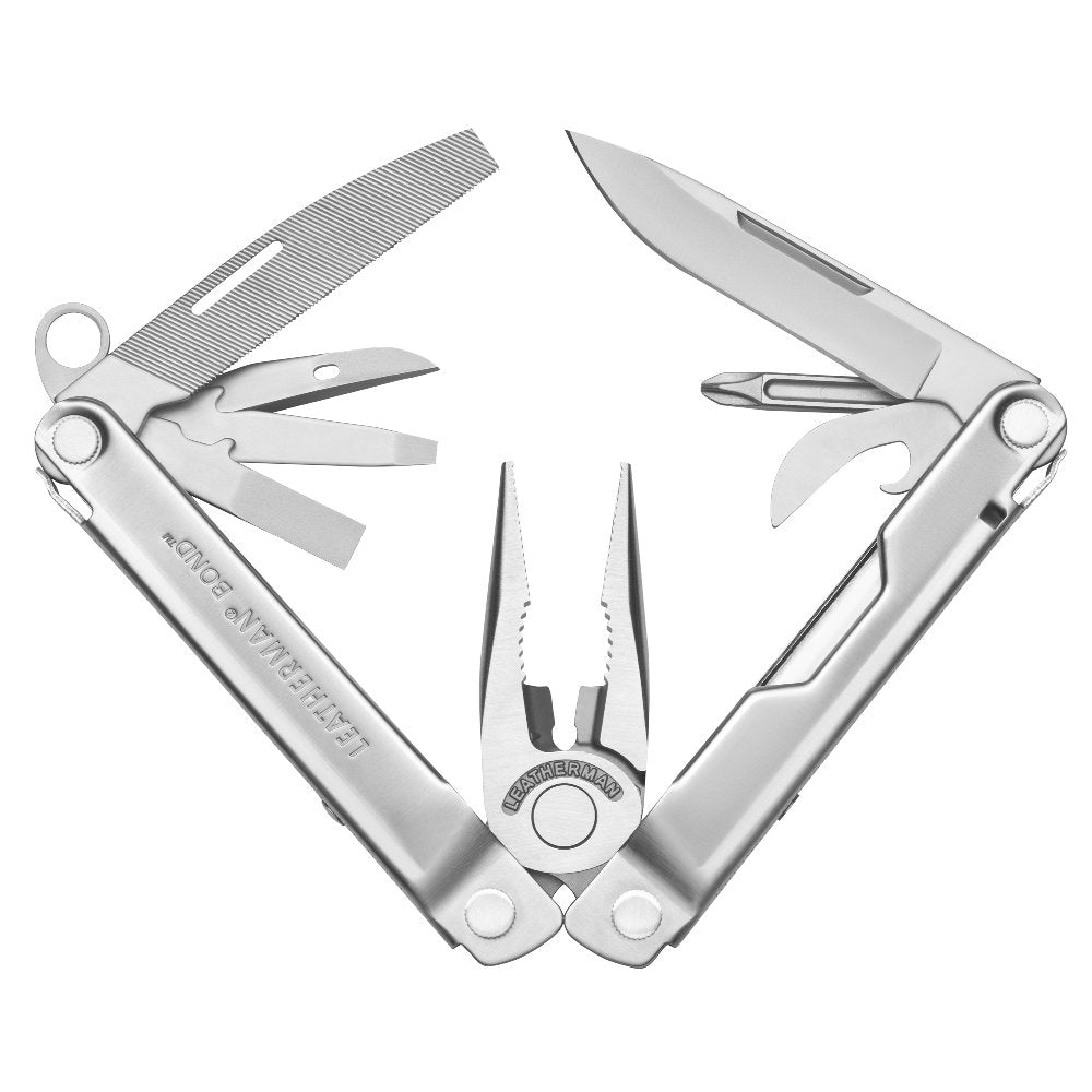 Leatherman Bond Multi-tool with Black Nylon Sheath Opening with All Tools Displayed