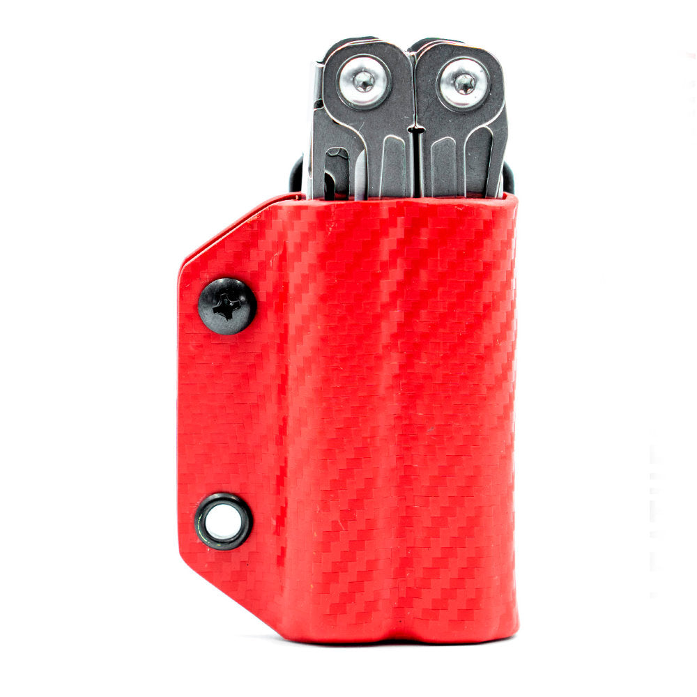 Carbon Red Clip and Carry Kydex Belt Sheath for Leatherman Wingman, Sidekick, Rebar and Rev Models