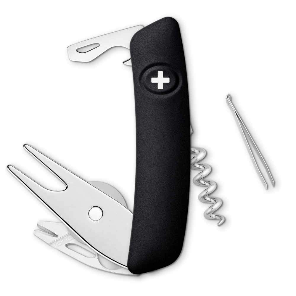 Swiza Black GO03 Golf Pocket Tool with Integrated Pitch Tool at Swiss Knife Shop