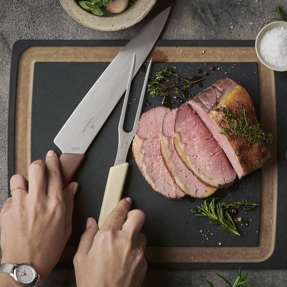 Swiss Modern Colors 2-Piece Carving Set by Victorinox Slicing a Roast