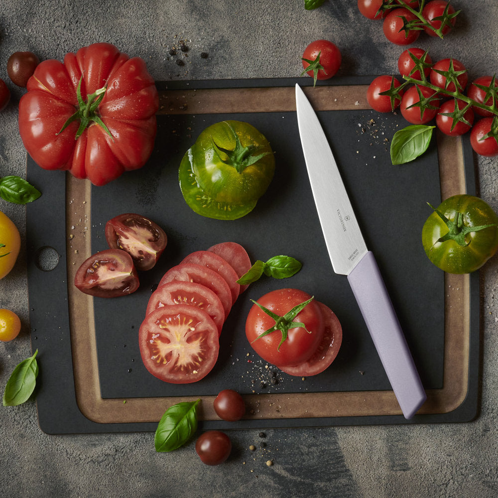 Swiss Modern Colors 6" Chef's Knife in Lilac by Victorinox Makes Quick Work of Slicing Tomatoes