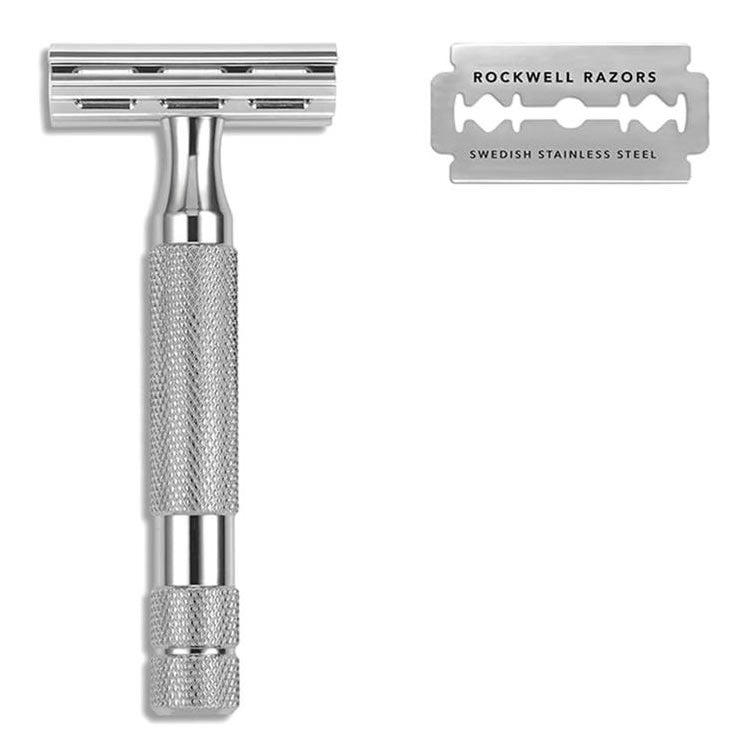 Rockwell 2C Adjustable Safety Razor in White Chrome at Swiss Knife Shop