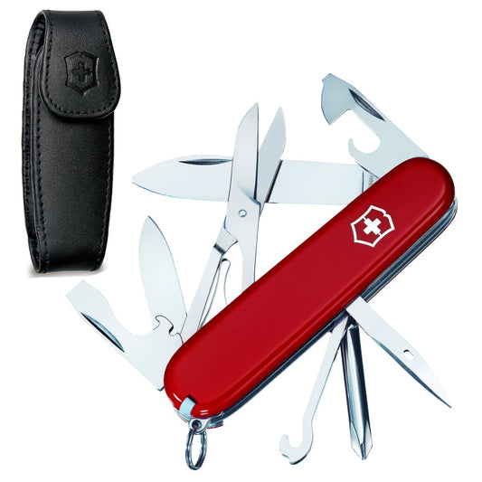 Victorinox Super Tinker Swiss Army Knife and Black Leather Clip Pouch Set