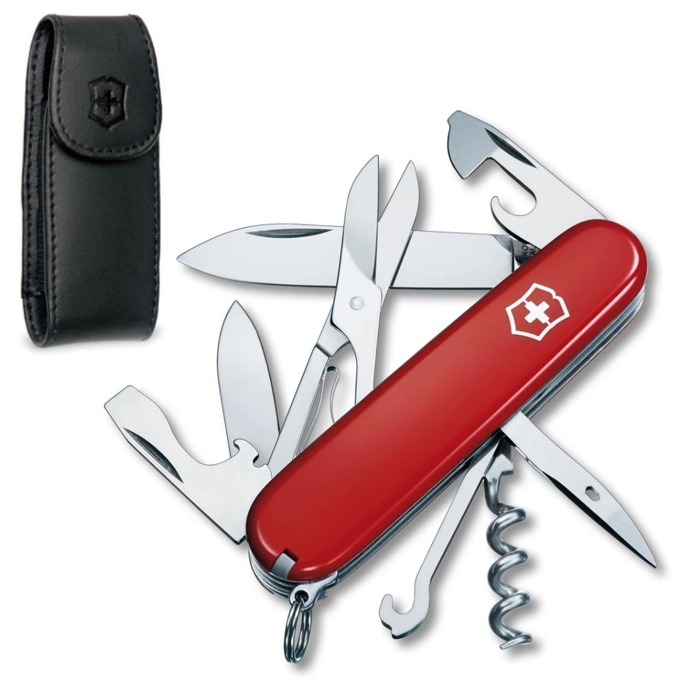 Climber Swiss Army Knife and Leather Clip Pouch Set by Victorinox at Swiss Knife Shop