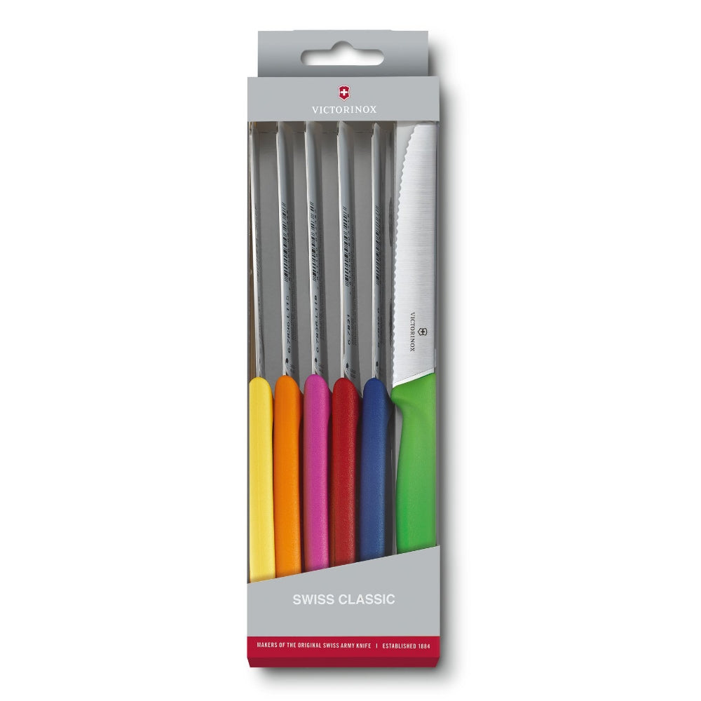 Swiss Classic Colorful 6-Piece 4.5" Serrated Utility Knife Set by Victorinox in Box