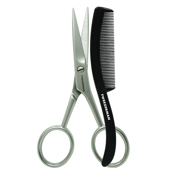 Tweezerman GEAR Moustache Scissors and Grooming Comb Set at Swiss Knife Shop