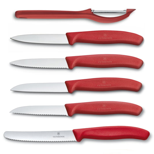 Swiss Classic 6-Piece Paring Knife Set by Victorinox with Red Handles