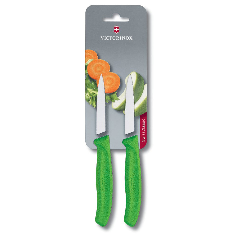 Victorinox Classic 2-Piece 3.25" Paring Knife Set Green Handles in Packaging