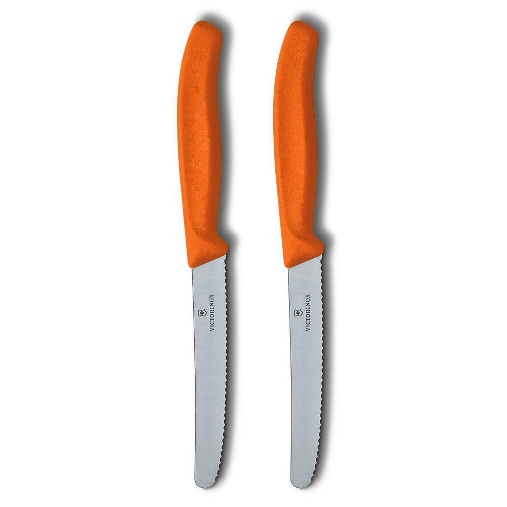 Victorinox Classic 2-Piece 4.5" Serrated Utility Knife Set Orange Handles